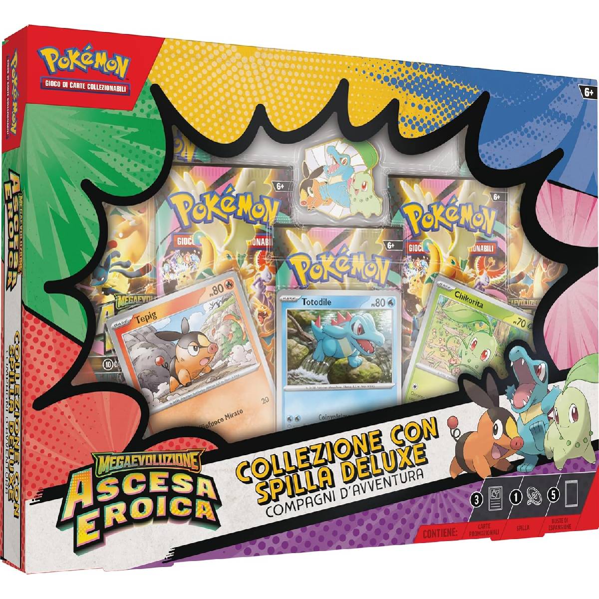 Pokémon Megaevoluzione Ascesa Eroica Collezione con Spilla Deluxe Compagni d’Avventura